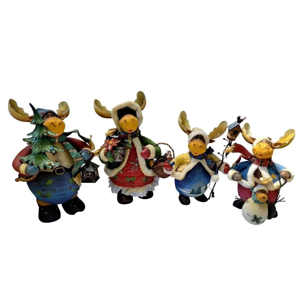 Grandeur Noel 2003 Christmas Moose Family 4 Pc Set Collector's Edition Vintage